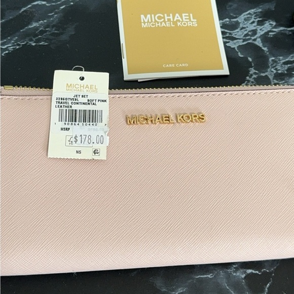 MICHAEL KORS Jet Set Travel Leather Quarter-Zip Wallet Soft Pink AUTHENTIC NWT - Picture 4 of 11